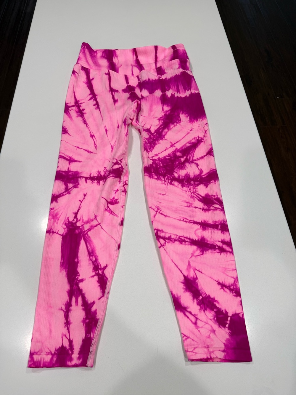 PINK Active Pink Tie-Dye Ribbed High Rise Ankle Leggings Women’s M Stretch